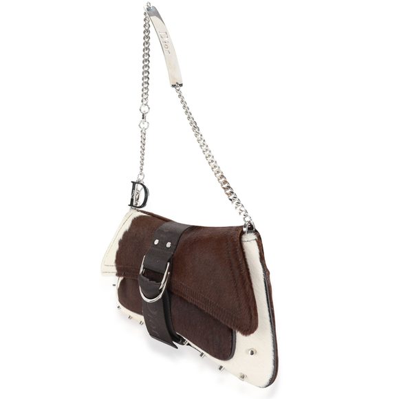 Christian Dior Cream & Brown Pony Hair Hardcore Shoulder Bag - Picture 2 of 8